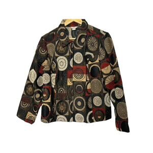 Christopher & Banks Brown & Tan Full Zip Patterned Jacket Women's Size Large